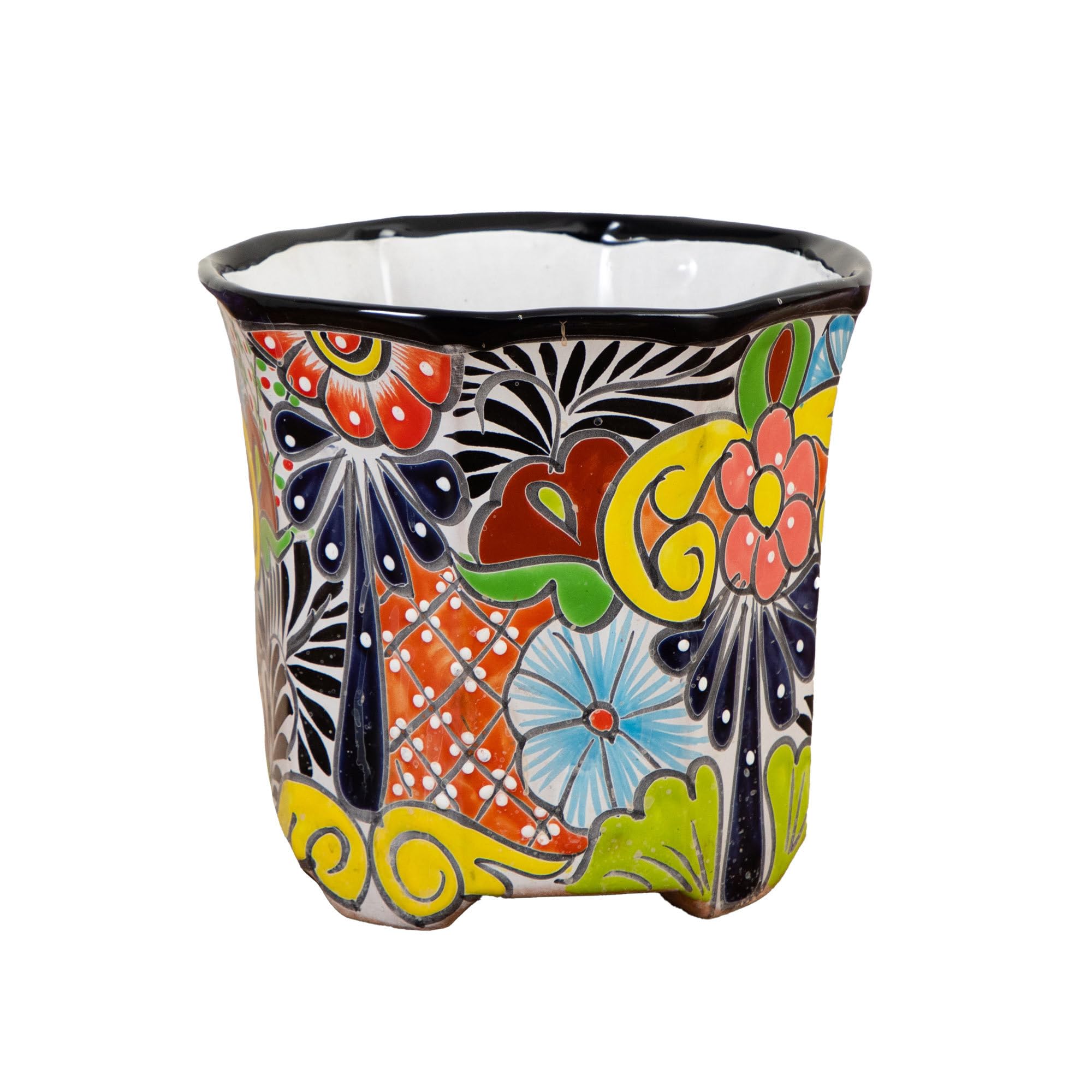 Nearly Natural Handcrafted Mexican Talavera Ceramic Planter - 9.5in x 10in, Vibrant Hand-Painted Design, Drainage Hole, Suitable for Faux and Live