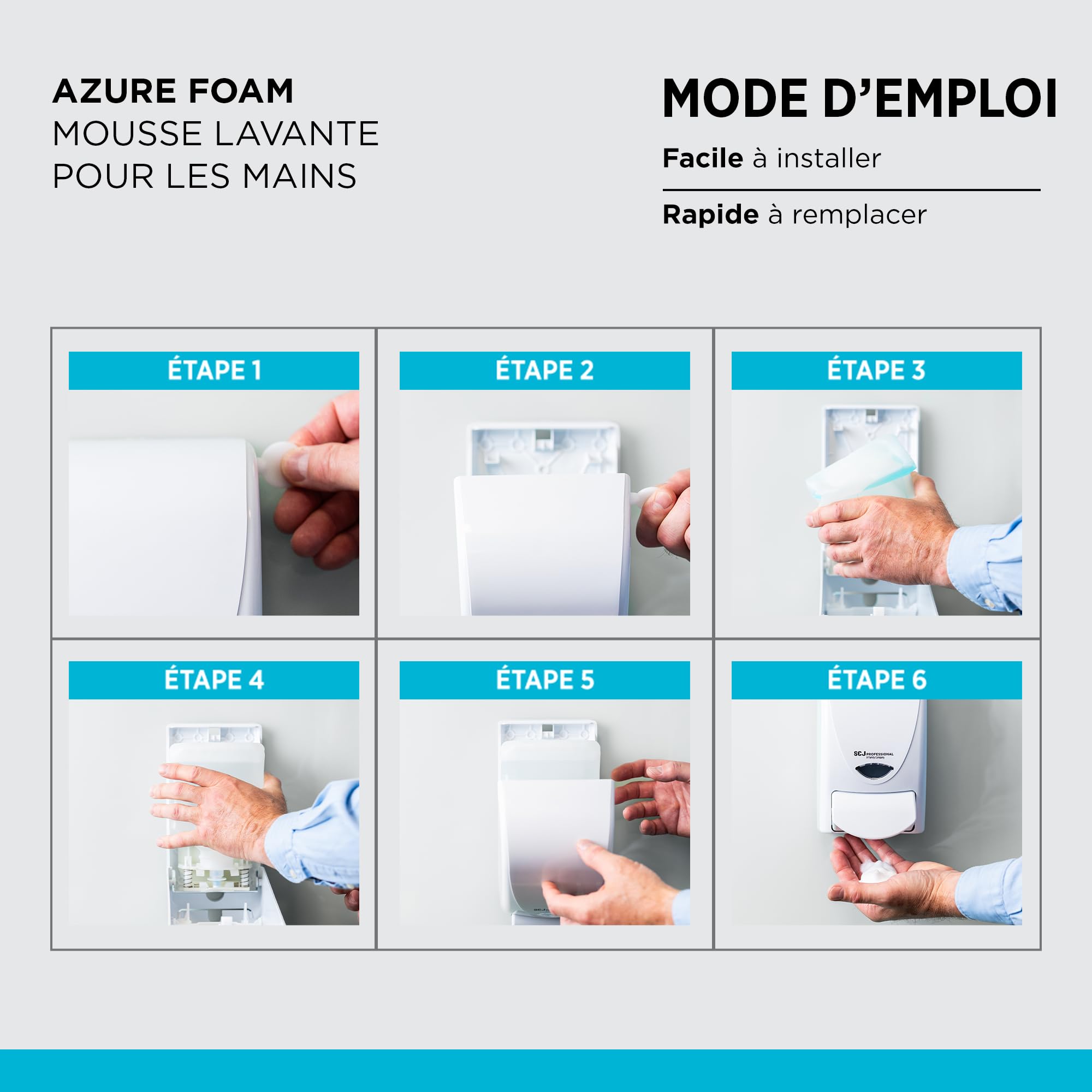 SC Johnson Professional Azure Foam Kit de Démarrage – Distributeur Mural de Savon pour Les Mains – Nettoyant moussant – 1 Distributeur + 1 Recharge (1 Litre) – Réservé à Un Usage Professionnel
