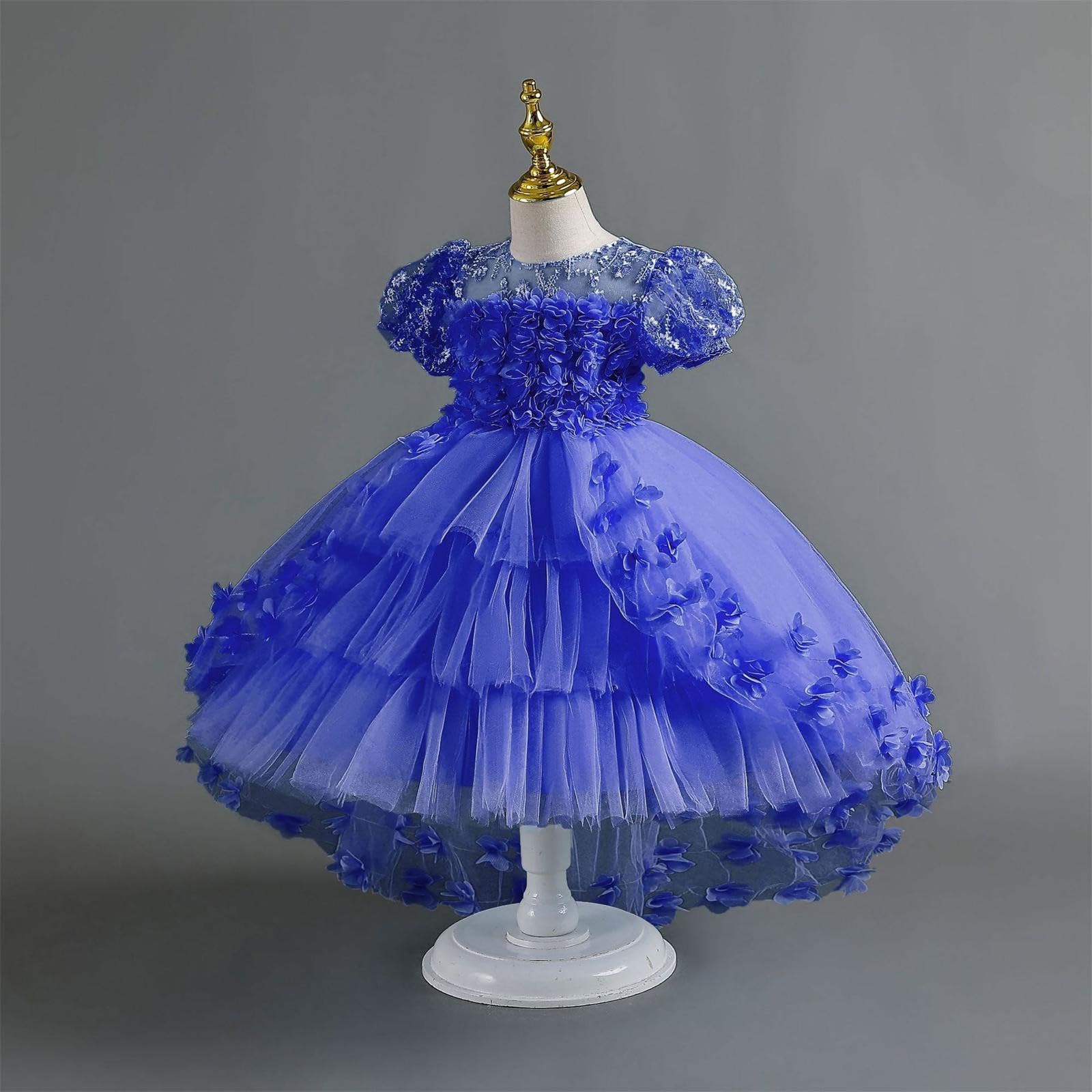 Generisch Vestido de encaje pétalo de flores para niños vestido de princesa vestido de tren para niñas pequeñas vestido de niños