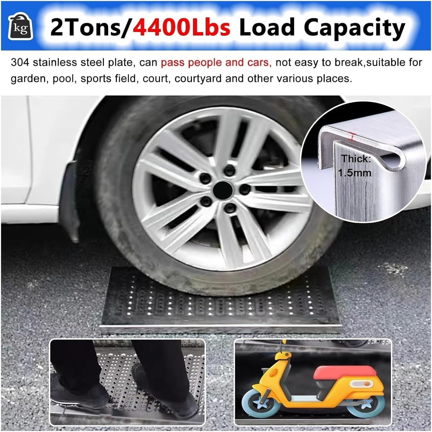 Yard/Garden/Hotel Kitchen Trench Drain Metal Grate, Sidewalk/Driveway Stainless Steel Anti-Blocking Trench Drainage Cover, with Non Slip Surface & Hole(L22.8 X W15.7 X H1/58X40X2.5cm)