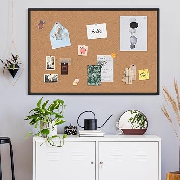 Cork Board Bulletin Board 48 x 36, Black Aluminium Framed 4x3 Corkboard, Office Board for Wall Cork, Large Wall Mounted Notice Pin Board with 18 Push Pins for School, Home & Office