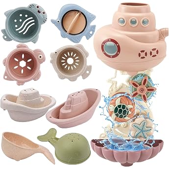 Bath Toy from 1 Year - Water Toy Children Bath Toy Baby from 1 2 3 Years Gift Girl and Boy with Ocean Animal Water Play Cup and Rotating Discs