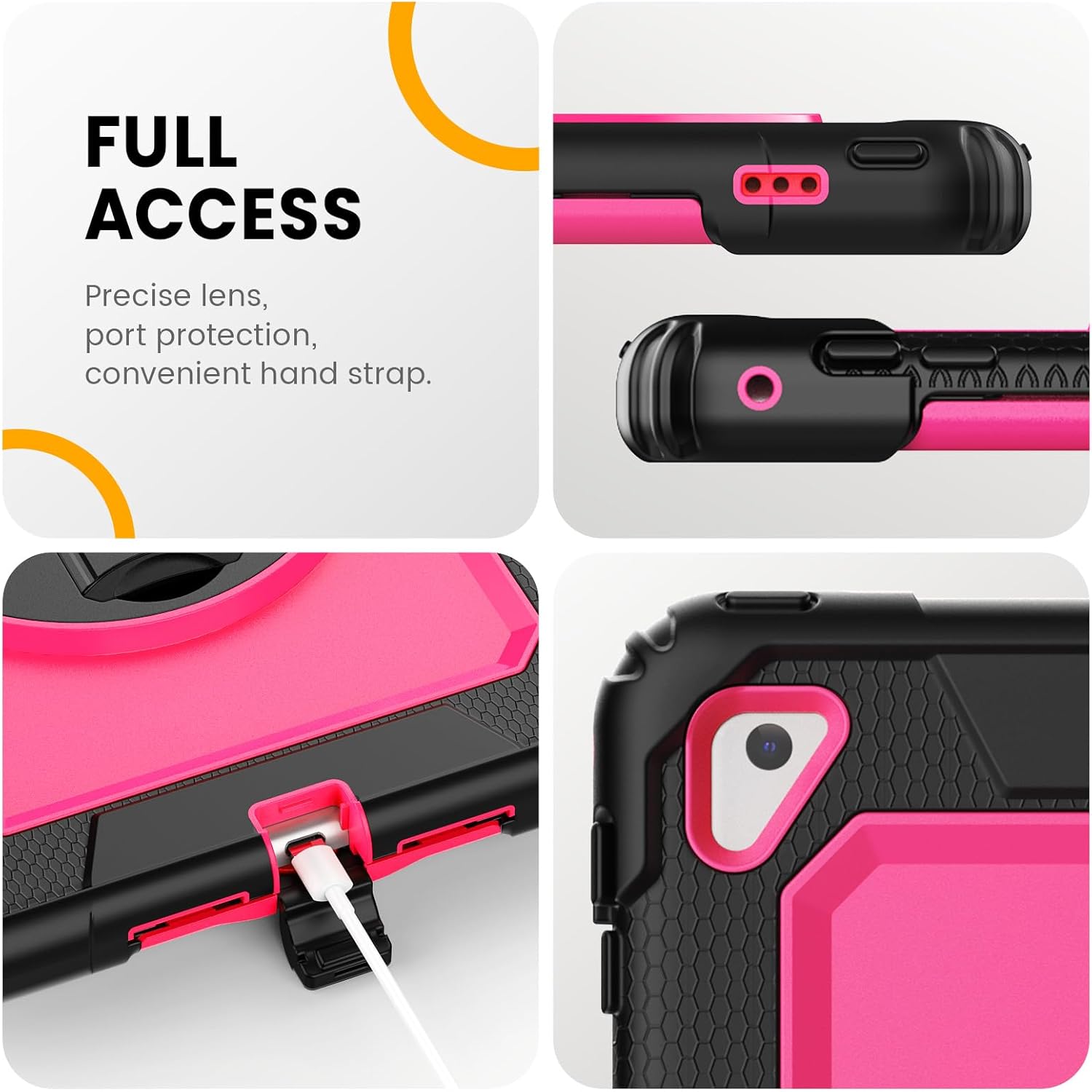Timecity Case for iPad Air2/ for iPad 6th/5th Generation 2018 2017, for iPad Pro 9.7 Case, with Screen Protector Pencil Holder Rotating Stand/Strap Full-Body Silicone+PC Protective Case- Rose