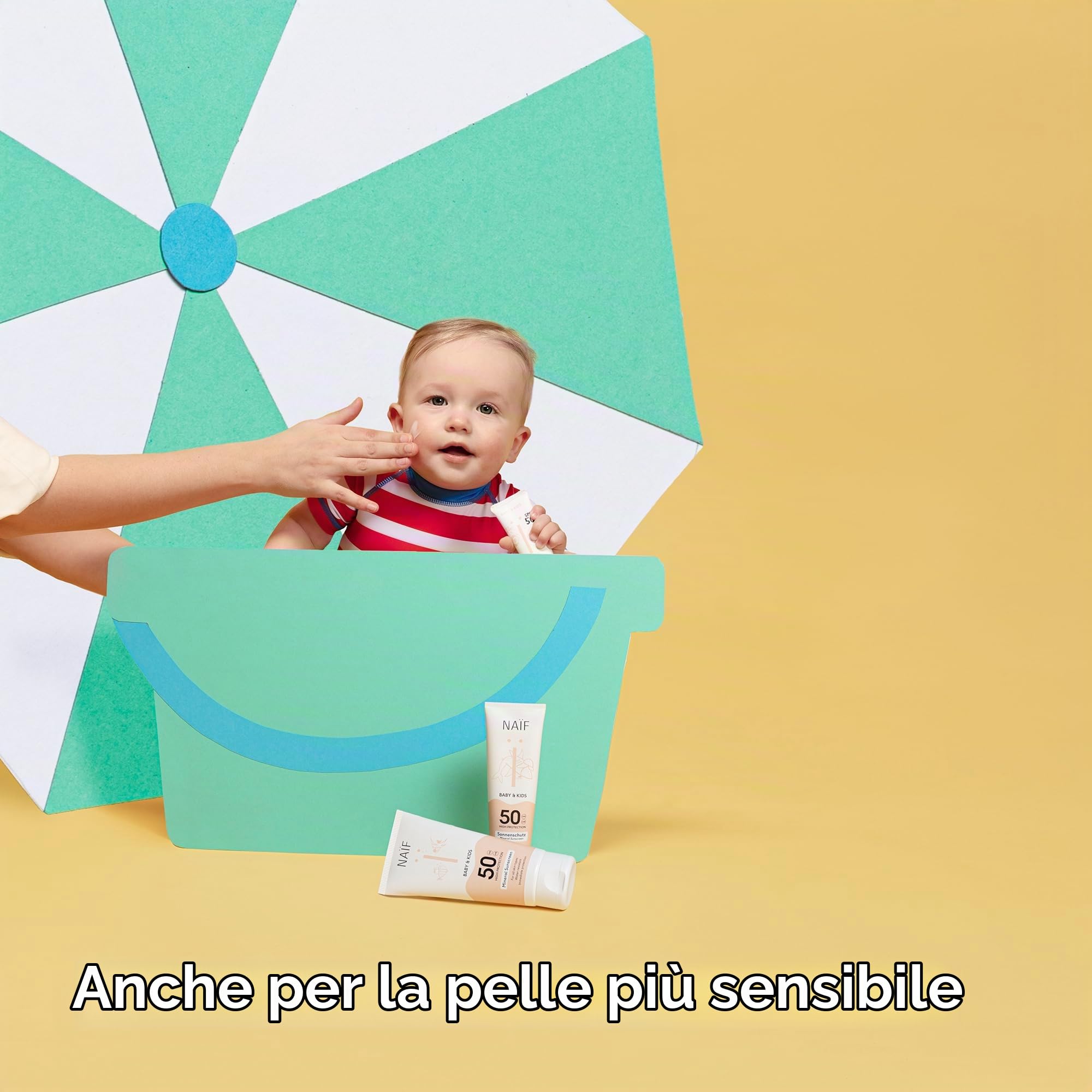 Naïf - Crema solare con formula minerale - per bambini e ragazzi - SPF 50 - Senza octocrilene - Protezione UVA e UVB - Dermatologicamente testata - Rispettosa dell'ambiente e dei coralli - 175ML