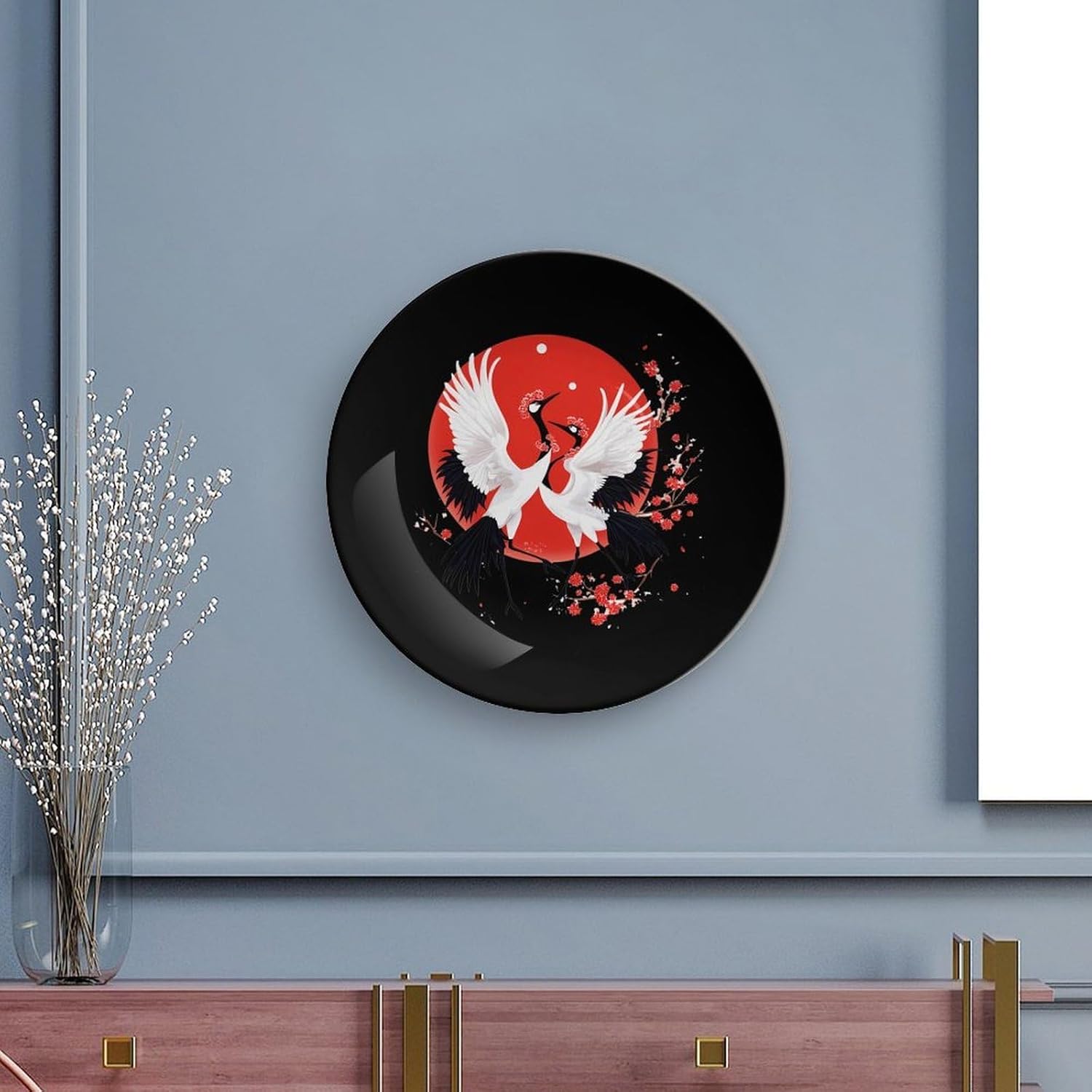 Japanese Red-crowned Crane Bone China Decorative Plate with Stand Home Dessert Plates Gift for Men Women 7inch