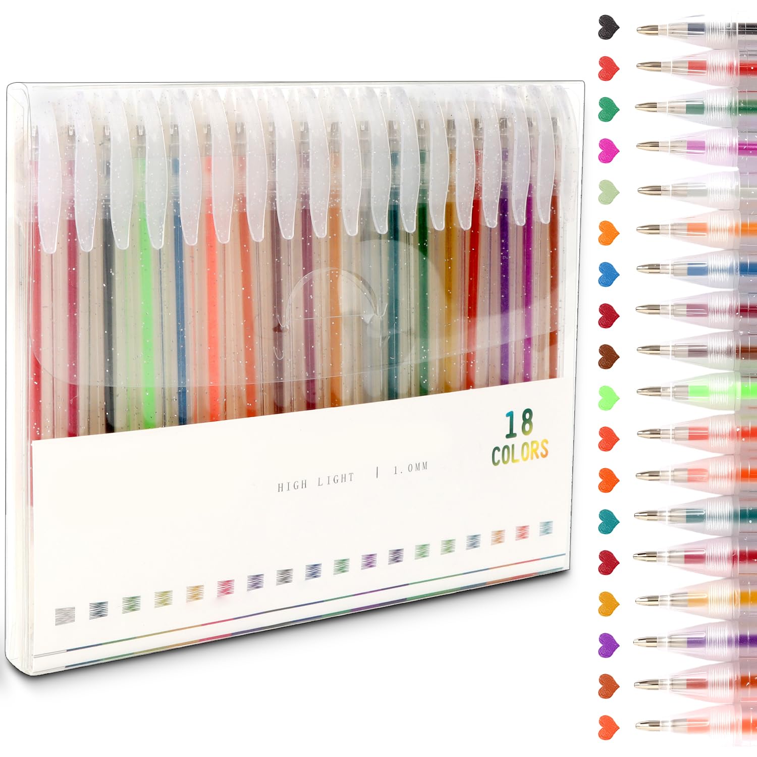MOTIBACK 18 Glitter Gel Pens in Canvas Case, Shimmering 18-Color Gel Pen Set for Adult Coloring, Drawing, Crafts, Journals & Scrapbooks