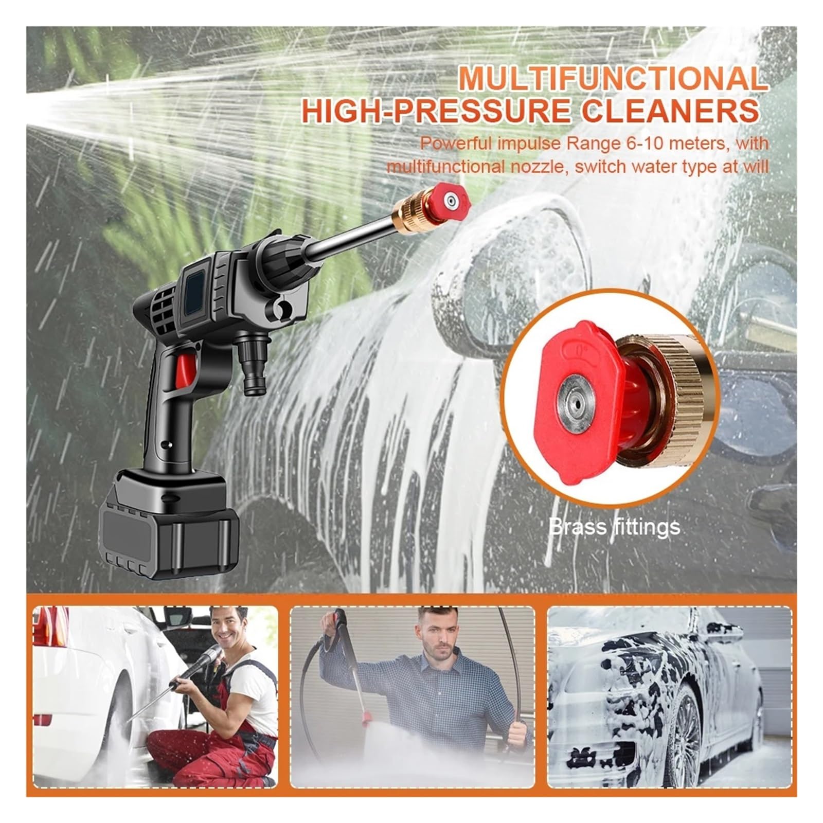 Pistolet d'arrosage avec embout multi-jets, Nettoyeur haute pression électrique sans fil, générateur de mousse 10000/20000mAh, lave-auto(20000mAh Battery)