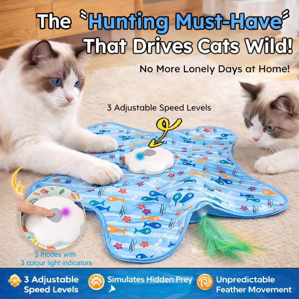 Juguetes interactivos giratorios para gatos con chirriador para jugar interactivo, alivio de la ansiedad, aburrimiento, recargable, movimiento automático, plumas ocultas, juguetes activados por tacto