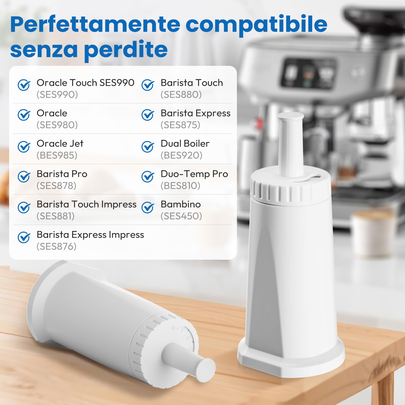 Filtro d'acqua per macchina da caffè Sage® SES008WHT0NEU1, BES008, compatibile con Barista SES810/SES875/SES880/SES920/SES980/SES990/SES450/SES500 (6)
