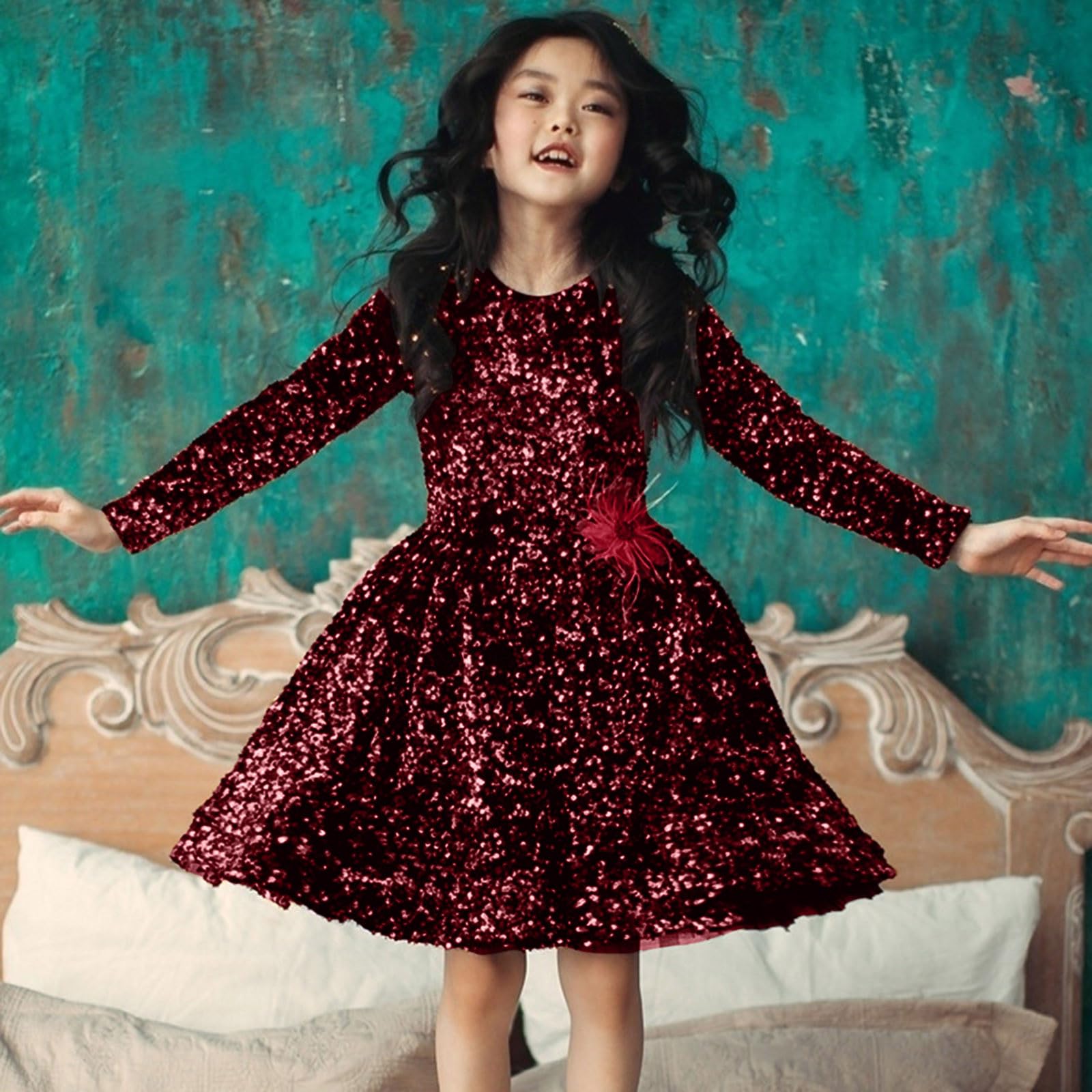 Generisch Vestido de princesa para niña, bonito vestido de fiesta de lentejuelas con purpurina, vestido formal para fiestas, ocasiones festivas
