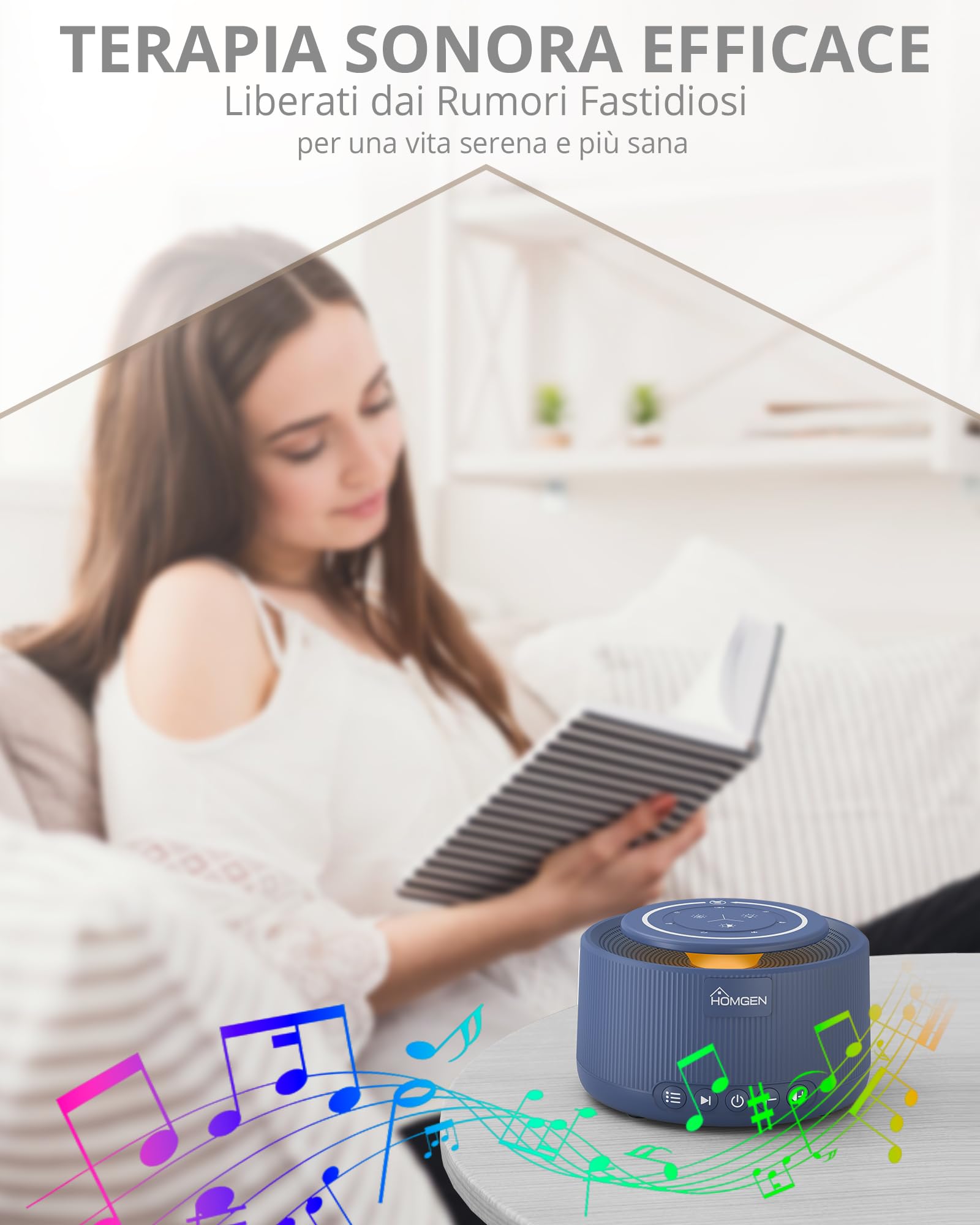 HOMGEN Macchina del Rumore Bianco 30 Suoni Macchina Rumori Bianchi per Neonato 5 Livelli di Luminosità 7 Colori Lampada Portatile per Bambino Meditazione Yoga Ufficio-Blu Scuro