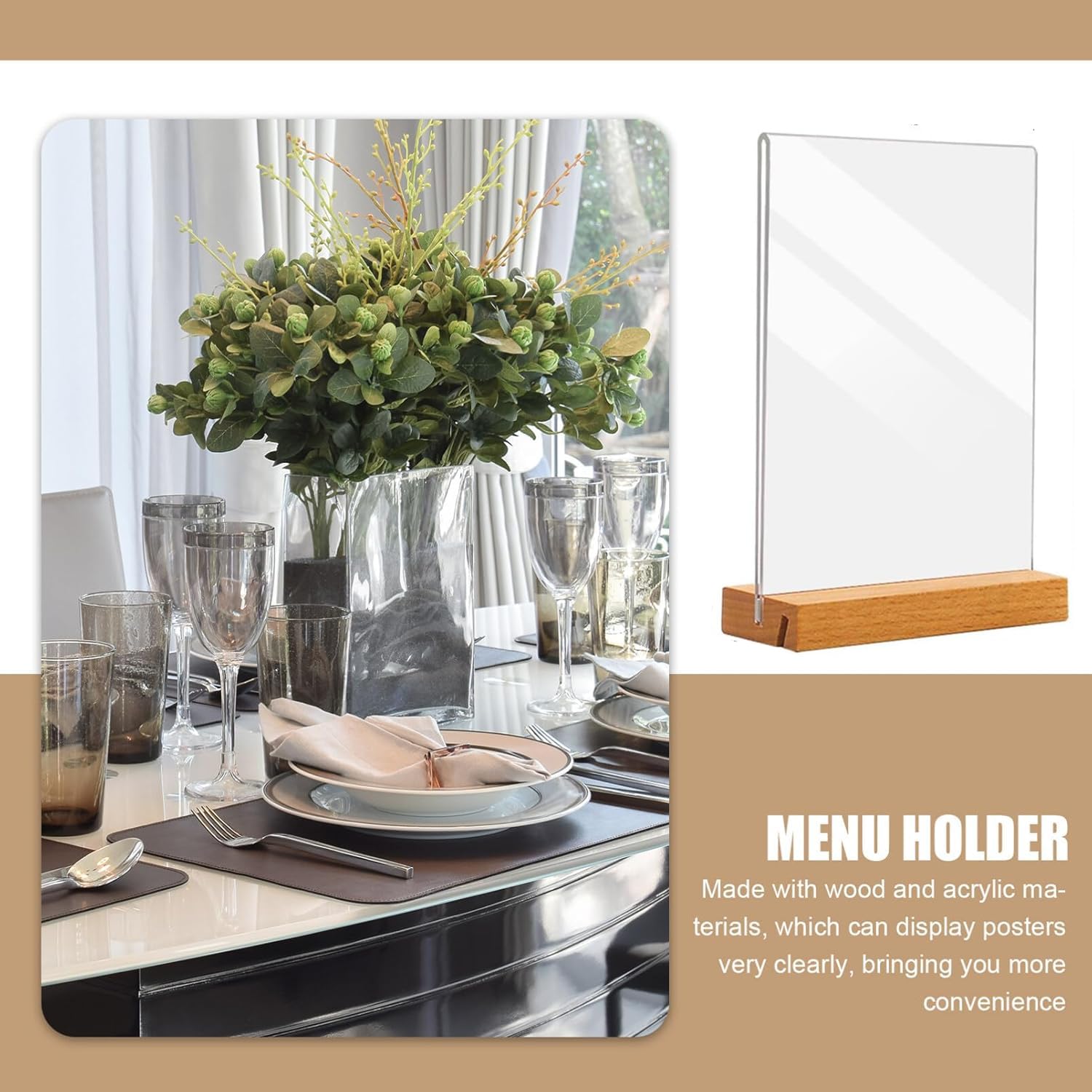 6 Stück Tischaufsteller A6, Acryl Dualer Kartensteckplatz Tischständer mit Holzfuß, Preisschilder Menükarten Aufsteller, Hochformat Doppelseitiger Displayständer für Restaurants, Cafés, Büros
