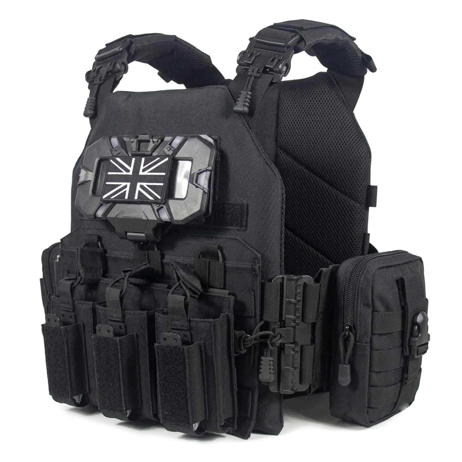 Genérico Arnes de Carga Modular Kit, Chaleco de Pecho Airsoft Ajustable | Incluye Base Bolsa Triple Panel Navegacion Bolsa Smartphone Bolsa Radio y Bolsa Trasera de Carga Utilidades