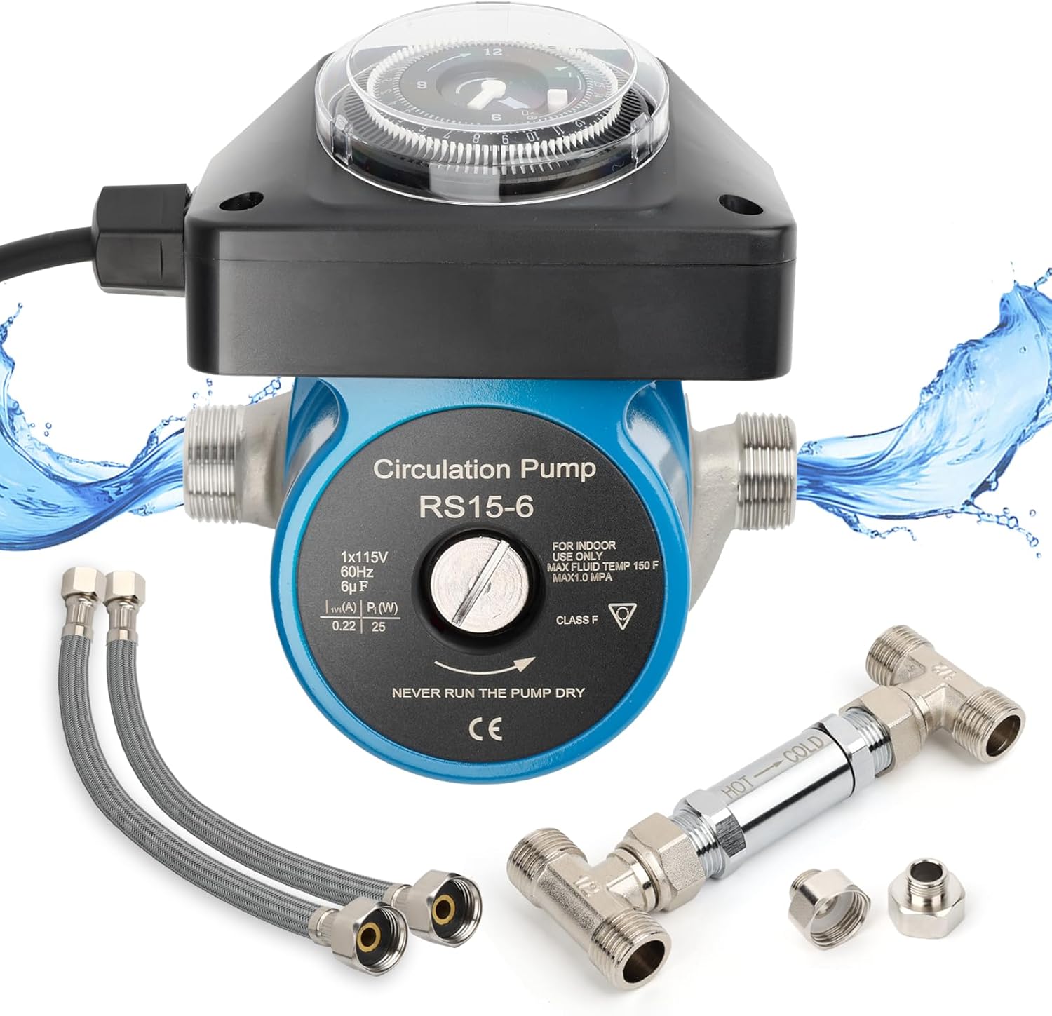 Hot Water Recirculating Pump with Timer Recirculation System & Sensor Valve Durable Chromed Brass Valve Kit for Tank Water Heaters, Instant Hot Water Directly Replace 595916, 095580