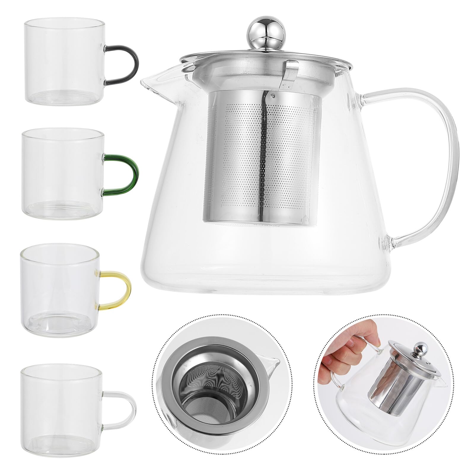 TOYANDONA Glas-teekanne mit Integriertem Tee-Ei Hitzebeständig und Transparent Inklusive Tassen Geeignet für Jasmintee Grüntee und Oolong-Tee Eleganter Griff für Komfortables Handling