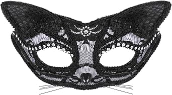 Soochat Halloween Cat Mask Lace Masquerade Masks Half Face Fox Mask for Carnival Ball Party Cosplay Costume Accessories