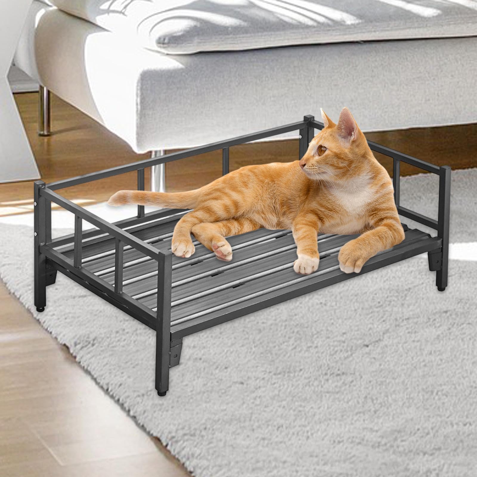 Accesorios para Cama Elevada para Perros: Antideslizante, Multifuncional, Cómoda, Resistente, Altura Ajustable, Acero Al Carbono, Negro