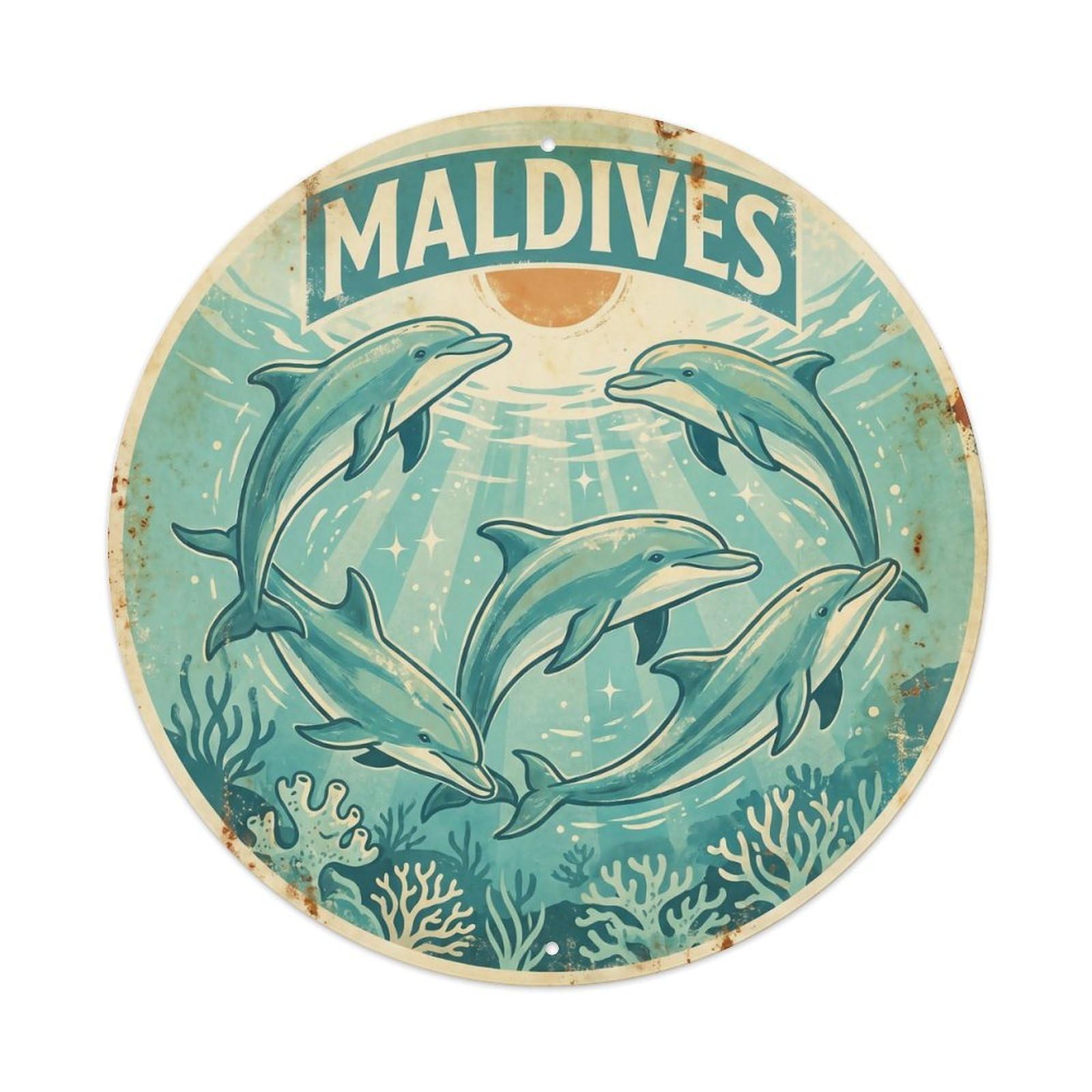 Odgynaw 8X8inch(20X20cm) Maldives Dolphin Underwater World Reef Adventure Metal Tin Sign