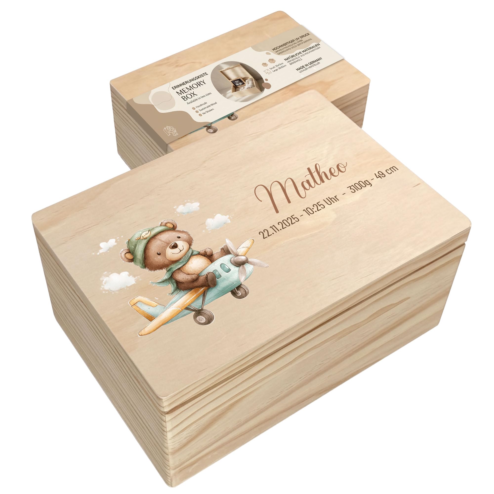 CRAFTNEZ - Baby Erinnerungsbox - personalisierte Holzkiste - Made in EU - Deckel mit Magnetverschluss - Erinnerungskiste mit Namen - Geschenk zur Geburt & Taufe