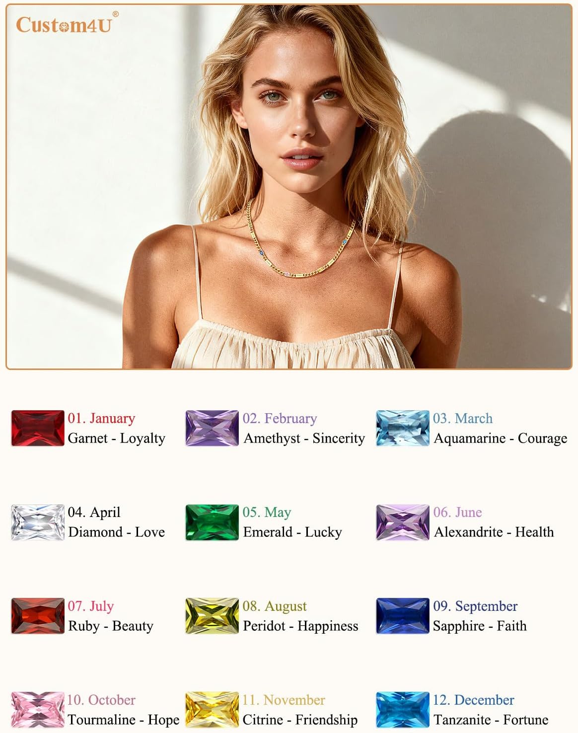 Custom4U Personalized Cuban Link Birthstone Necklace for Women Men, Stainless Steel Cuban Chain 5mm Custom 1-6 Names, Jewelry Gifts for Birthday, Mothers Day, Christmas, Fathers Day