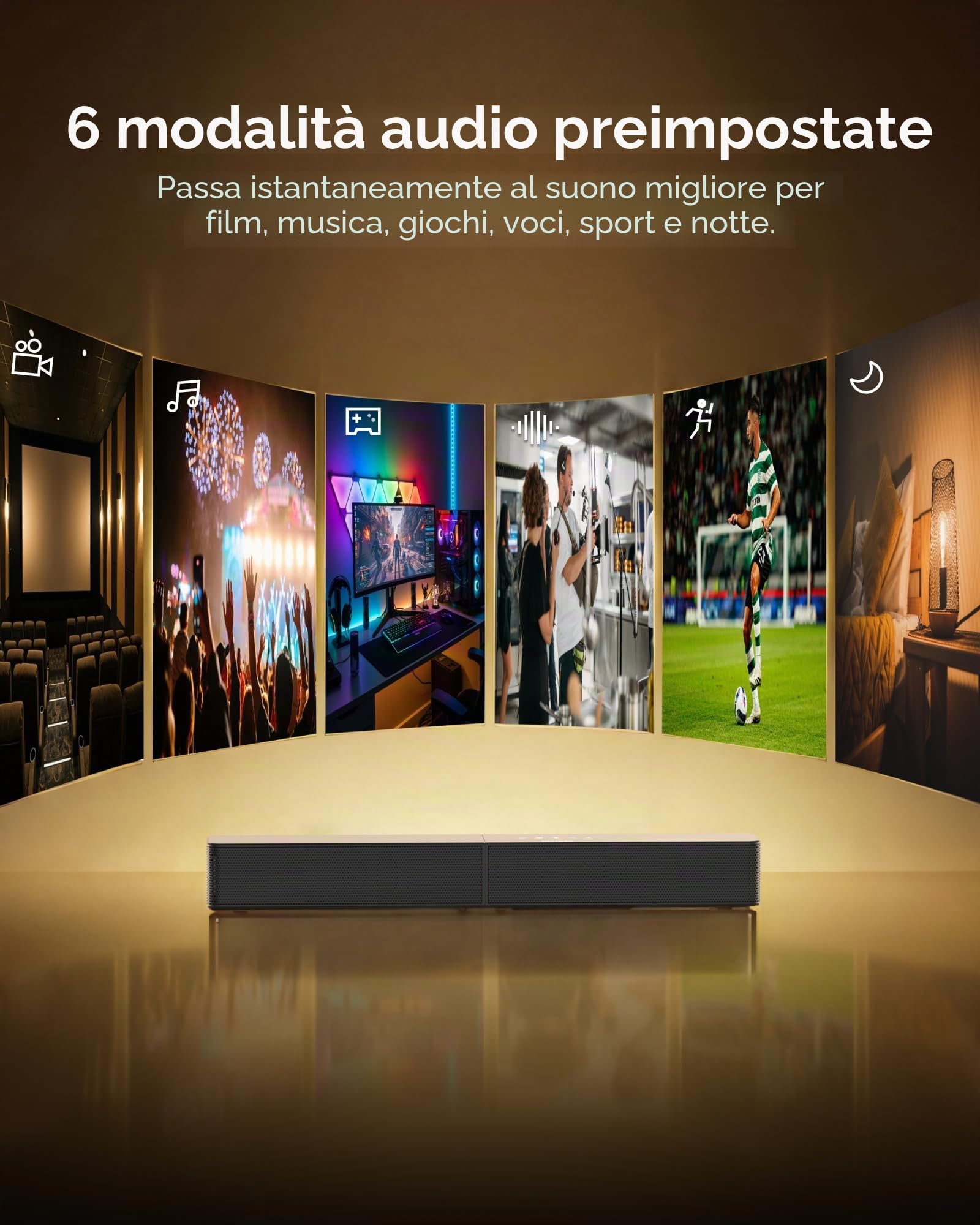 ULTIMEA Soundbar con Subwoofer Wireless, 240W Potenza di Picco, VoiceMX e BassMX, App Controllo, 2.1 canali Sound Bar per Smart TV, Bassi Regolabili, HDMI, Ottico, Bluetooth 6.0, Poseidon M30
