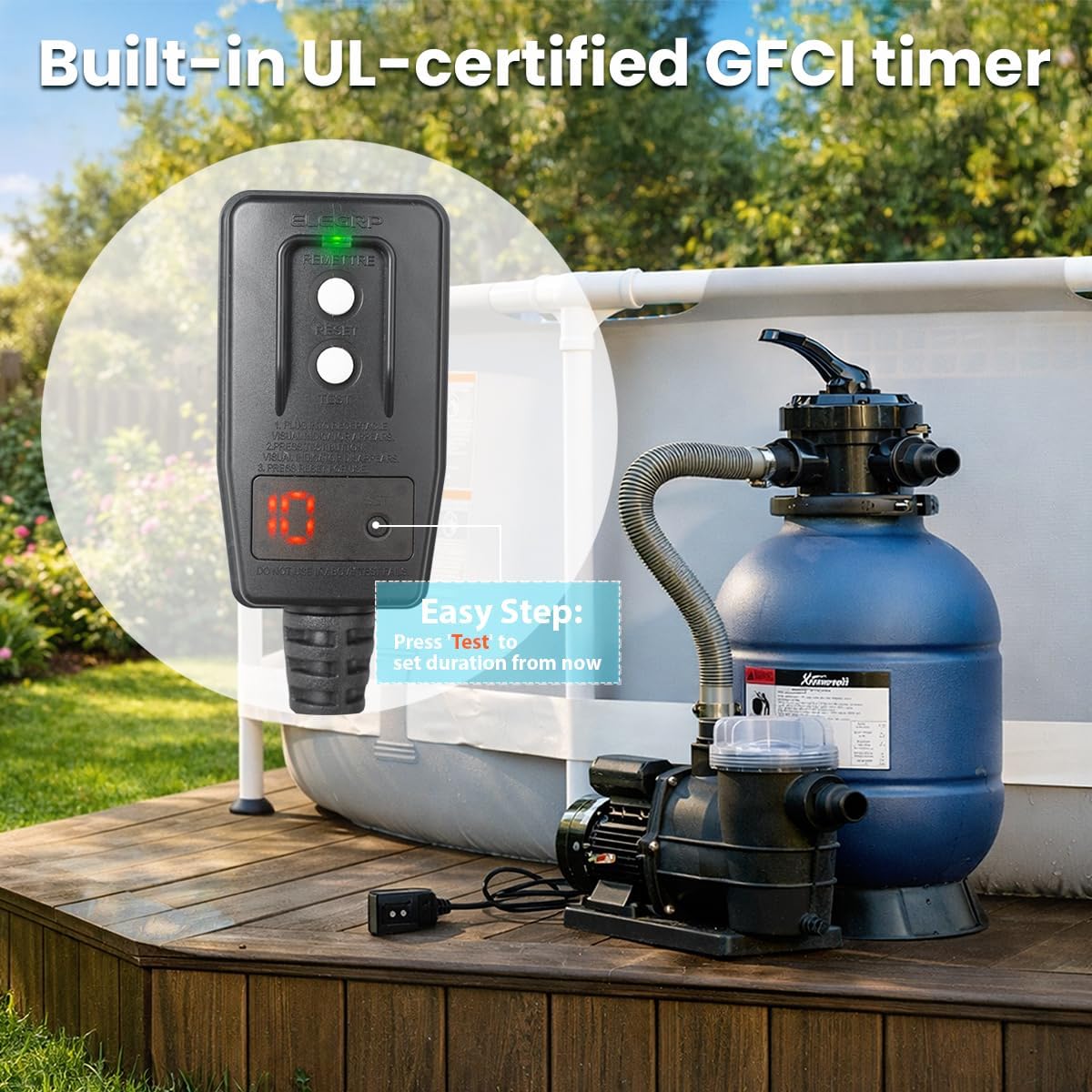 XtremepowerUS 13" Sand Filter Pool Pump 3/4HP, 2,400 GPH, GFCI Timer (UL) Included, Multi-Port Valve, Above Ground Pool Set, Up to 10,000 Gallons, 1-1/4" NPT