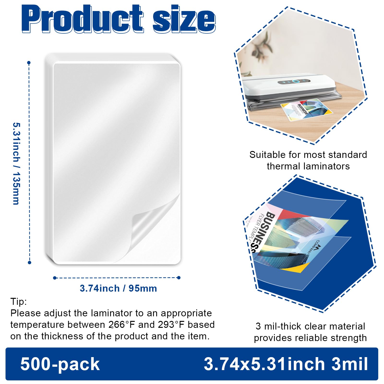Bolsas de laminación para tarjetas de índice de 3 x 5 pulgadas, paquete de 500 bolsas de laminación térmica para tarjetas de recetas, bolsas de laminación para permisos de trabajo, tarjetas de pase,