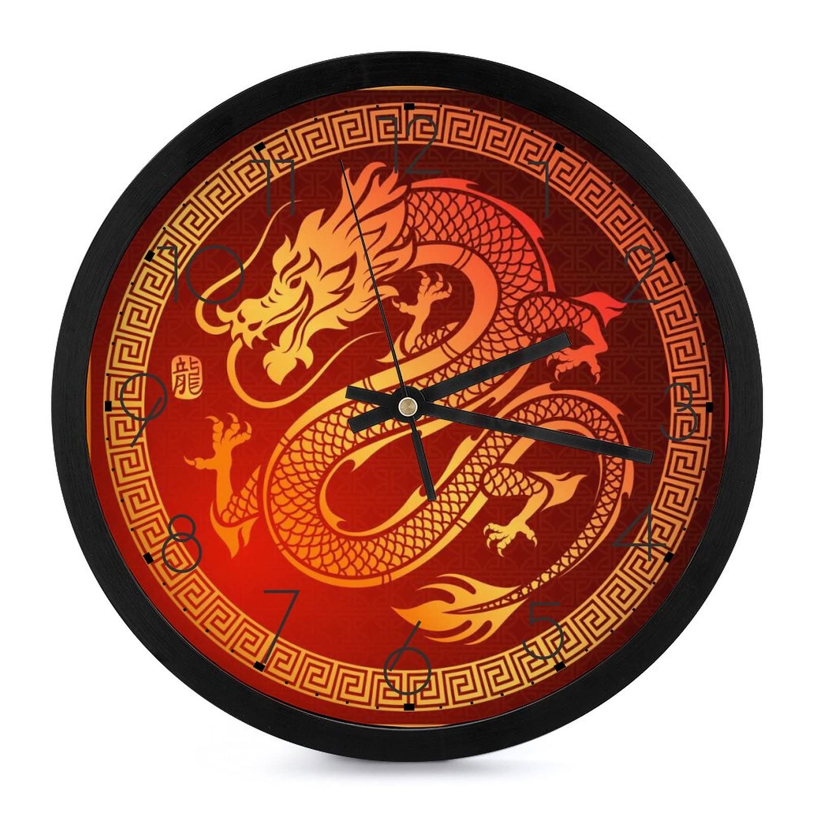 Horloge murale dragon rouge 25.4 cm ronde pour salon et cuisine moderne