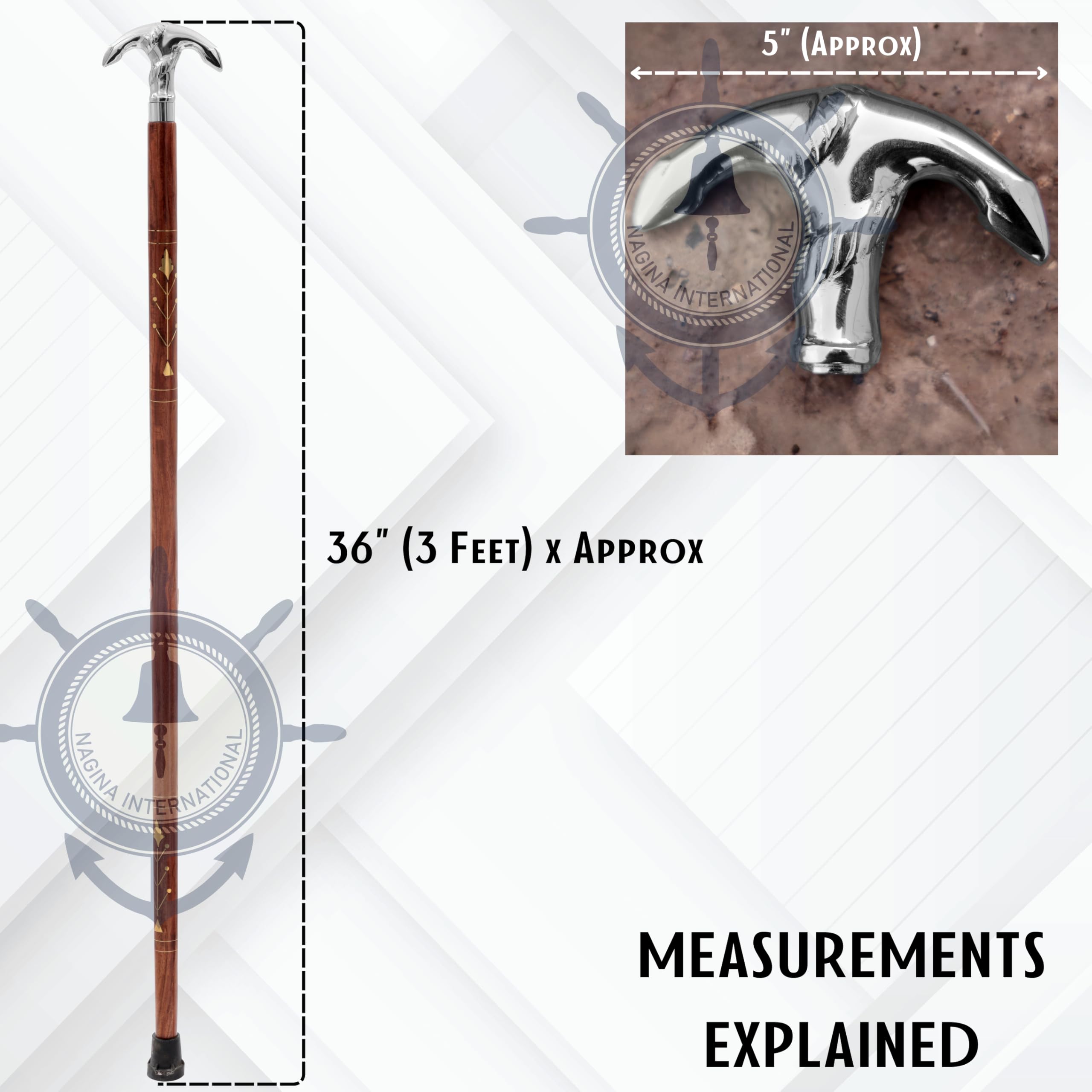 Premium Chromed Deluxe Walking Sticks | Rosewood Crafted Walking Cane with Solid Brass Chrome Decorative Bars | Walking Canes & Crutches | Nagina International (Crane Hook, 36 Inches)