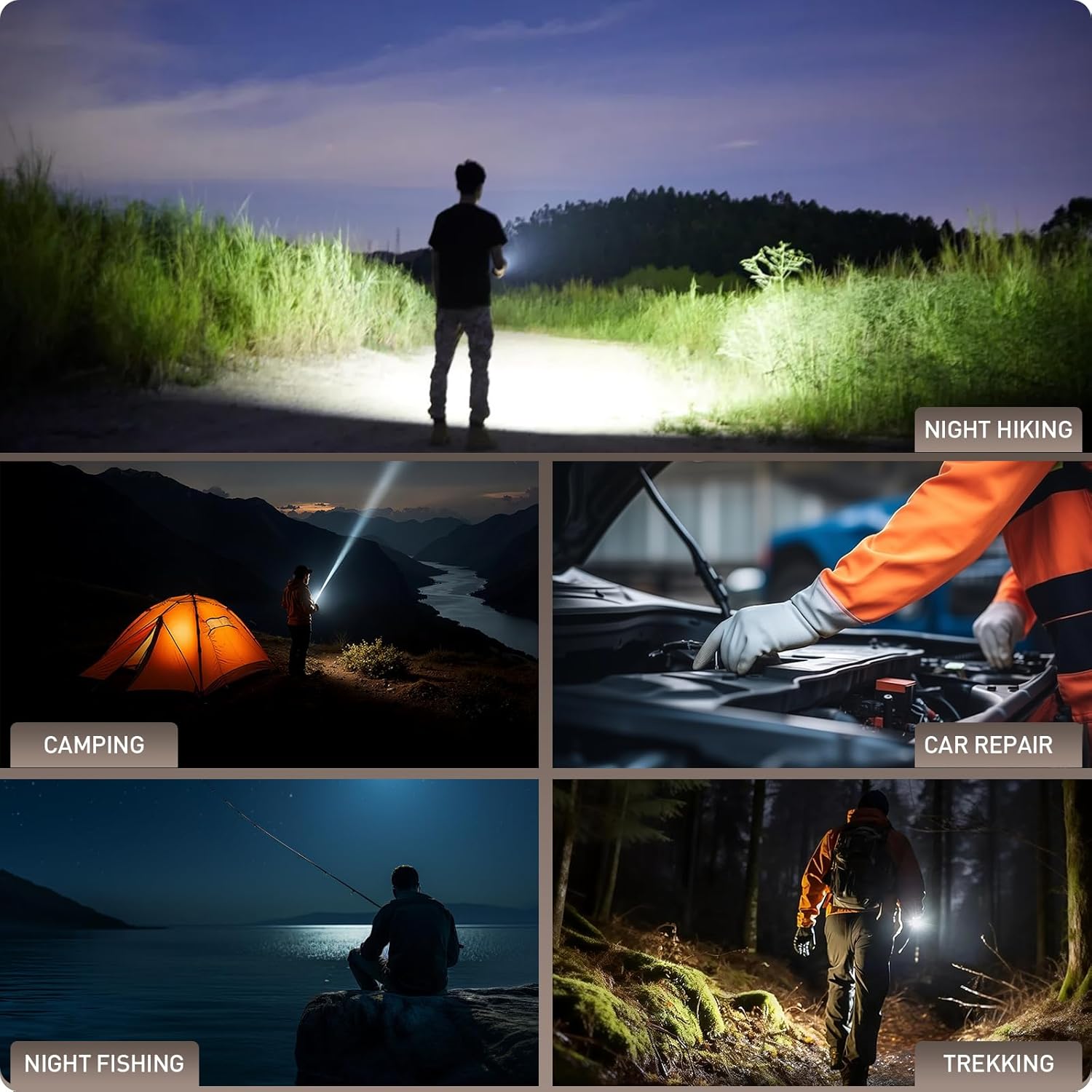 FORTO Compact Rechargeable Spotlight with Adjustable Focus, Handheld Spot Light with Stand, 823m Range, 3 Light Modes and LED Spot Lights Outdoor for Boating Hunting Camping Hiking