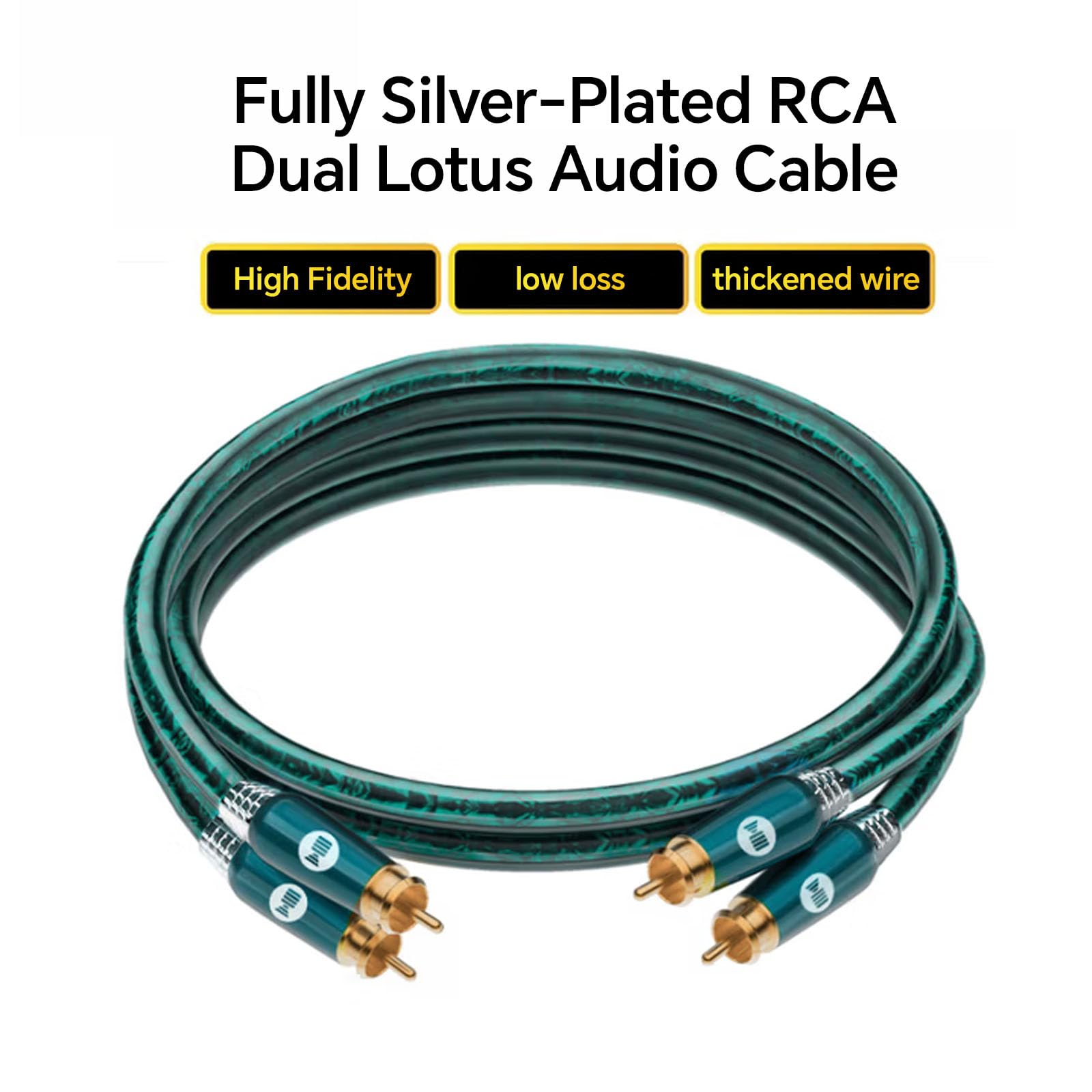 Cavo coassiale audio digitale M/M [placcato in argento | nucleo in rame | 17AWG], cavo coassiale RCA, 2RCA maschio a 2RCA maschio L/R, cavo audio coassiale digitale, smeraldo