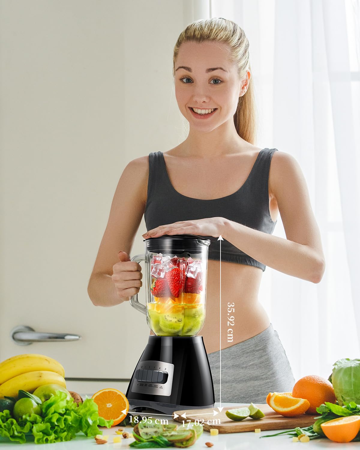 SHARDOR Standmixer, 700 W Spitzenleistung smoothie maker mit 1,5-Liter-Glasbehälter, Edelstahl 6-Klingen, 5 Geschwindigkeitsstufen für Milchshakes, Smoothies, Säfte und Eisgetränke, schwarz
