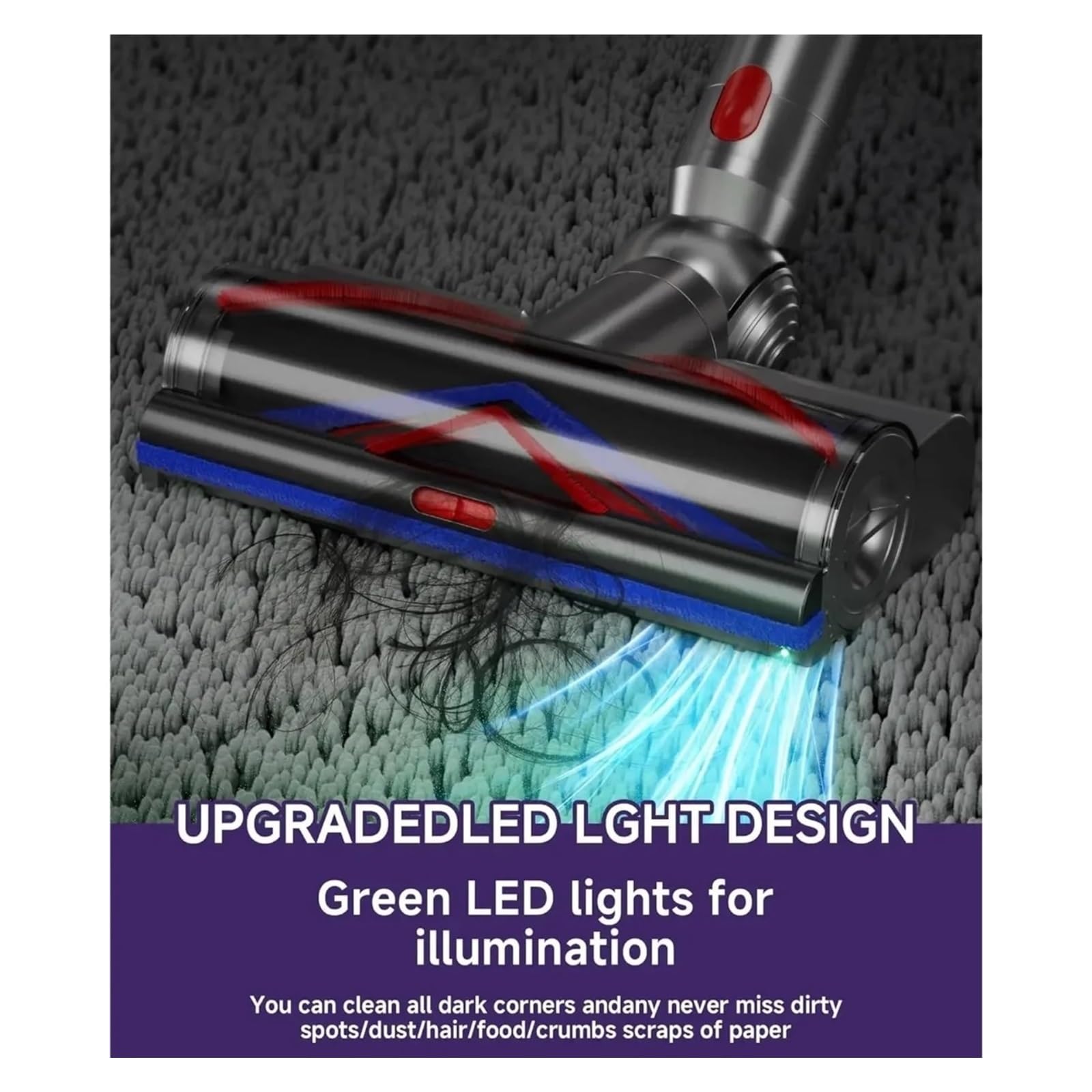 Cepillo motorizado LED, Compatible con Dyson, V15 V11 | Cabezal de liberación rápida para V10 V8 V7; para madera, baldosas y alfombras de pelo corto