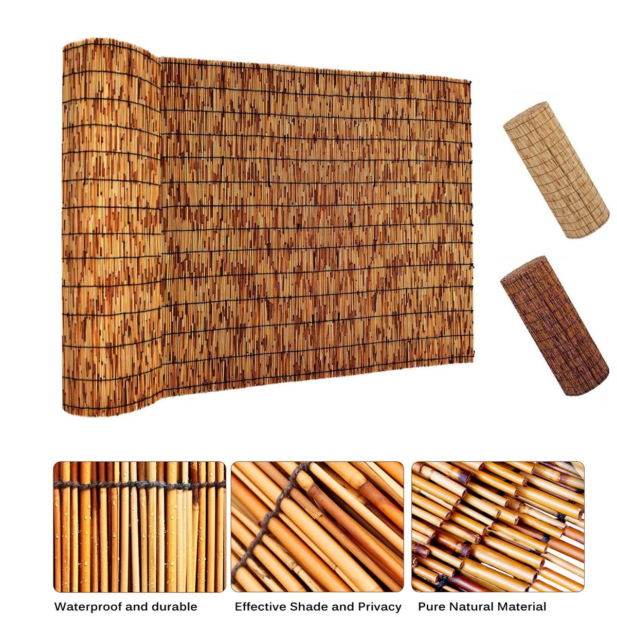 Canniccio di Bambù Pelato Naturale | Stuoia Arella per Recinzione Esterno Ombra Privacy | Cannette per Giardino Balcone Terrazza Piscina | Rotolo da Arelle Decorativo Recinzione(Marrone,H1.1 x L1.5m)
