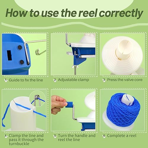 Miniatura 6 de Enrollador de hilo, enrollador de bolas de hilo para ganchillo con 40 marcadores de puntada, mango de metal y abrazadera de mesa, capacidad de 4