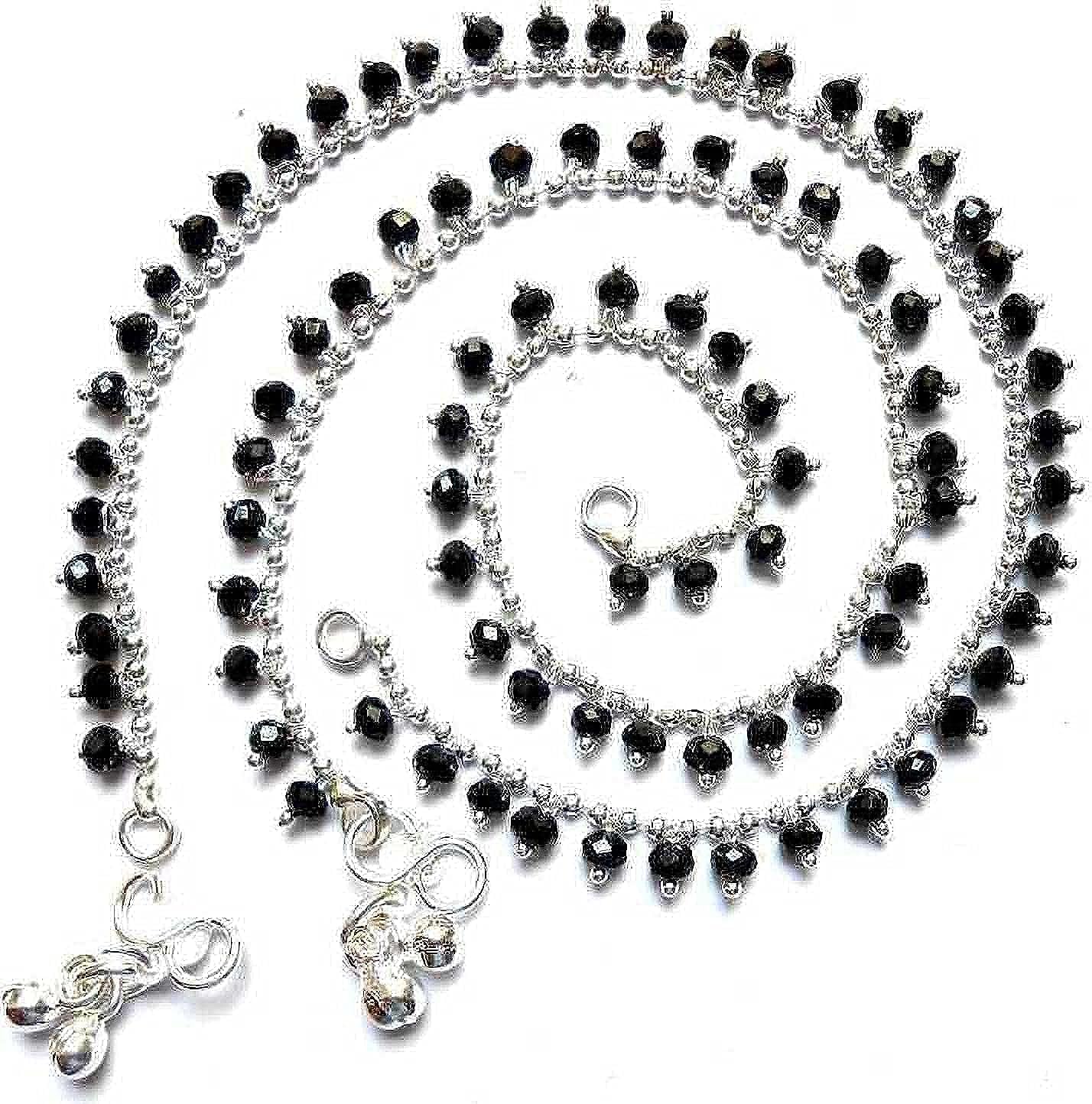 Truvic Indian traditional Black Stone Studded Stainless Steel White Metal Payal Leg Chain Anklet for Woman & Girls (Silver) (Pack of 1 pair) (B0BRJ5T45S) Amazon Price History, Amazon Price Tracker