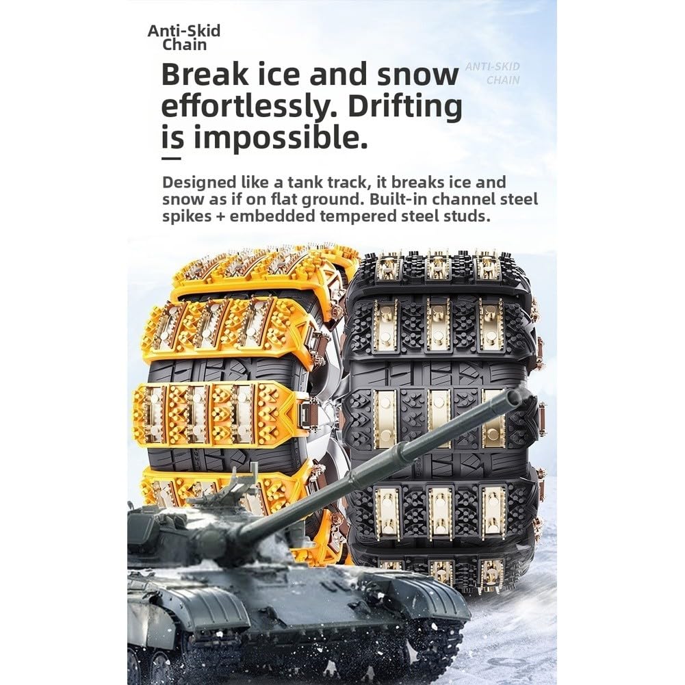 Chaînes à neige pour voiture 40x50 cm jaunes et noires avec clous en acier