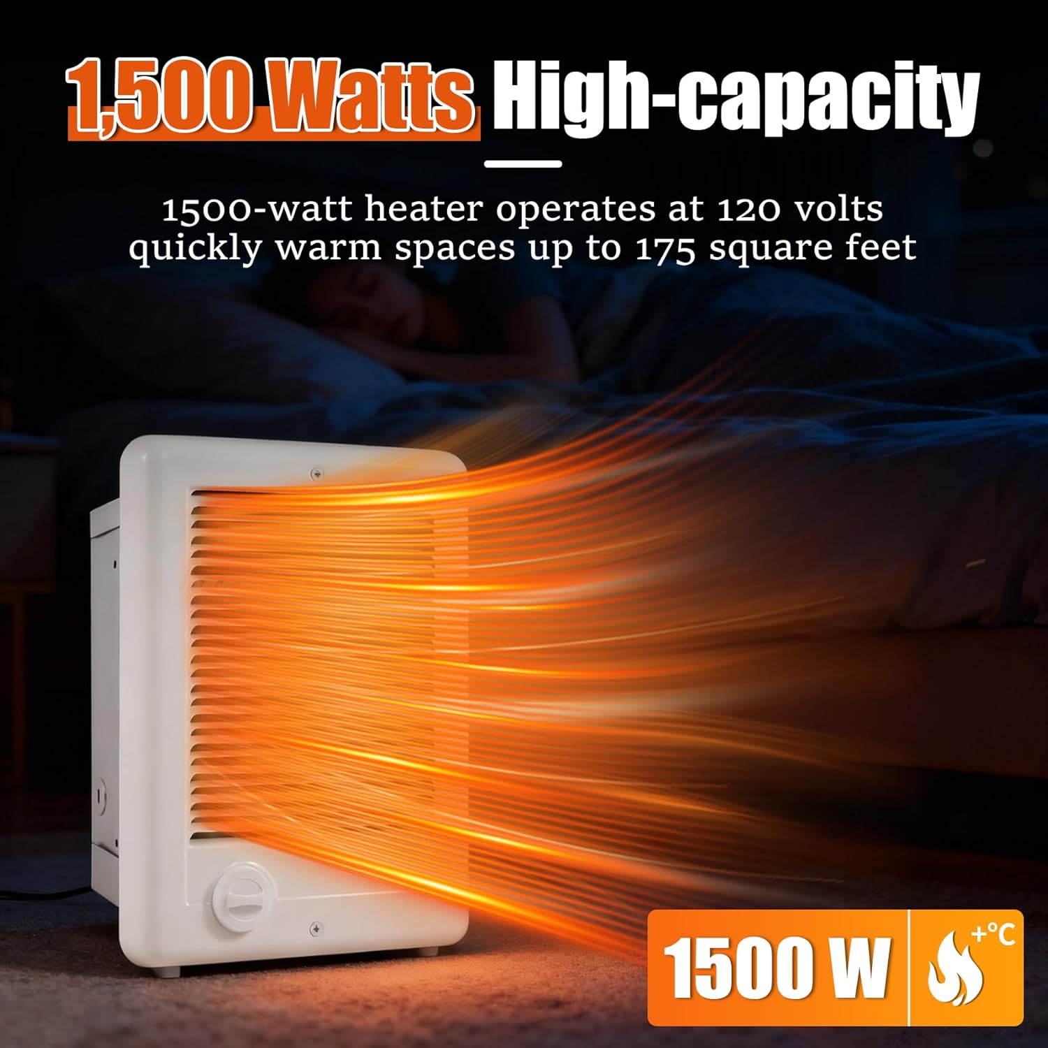 CSC152TW Electric Wall Heater with Built in Thermostat, White, 5120/3840 BTU, 240/208 Volt, 1500/1125 Watt, for Indoor Use, Fast, Safe and Quiet