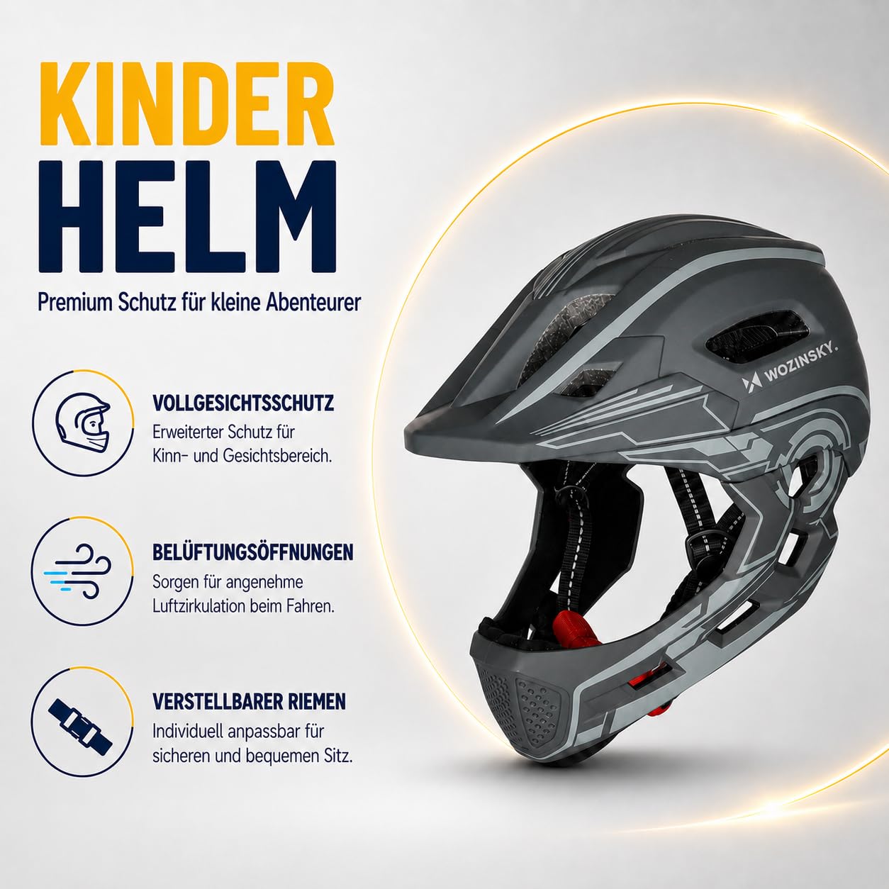 Fullface Kinderhelm MTB Fahrradhelm Helm für Radfahren Wozinsky Größe S 52-56 cm