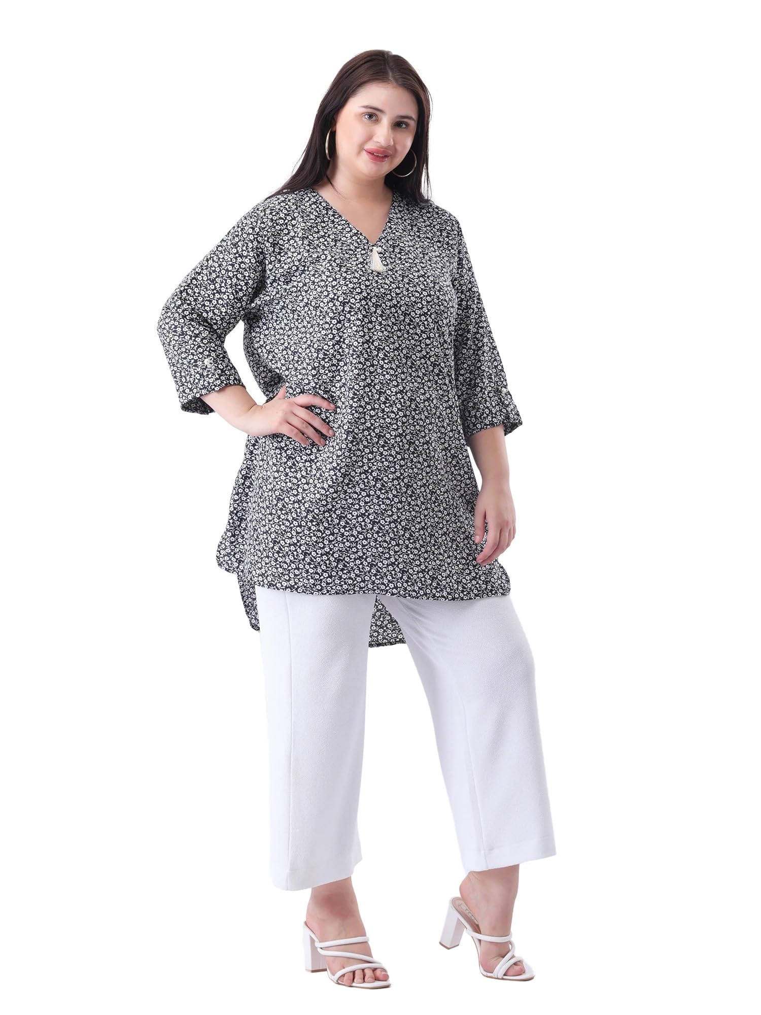 POREARMA Women's Polyester Plus Size Black Floral Printed | Loose Fit Top | Size - 2XL/3XL/4XL/5XL/6XL/7XL/8XL-image-17
