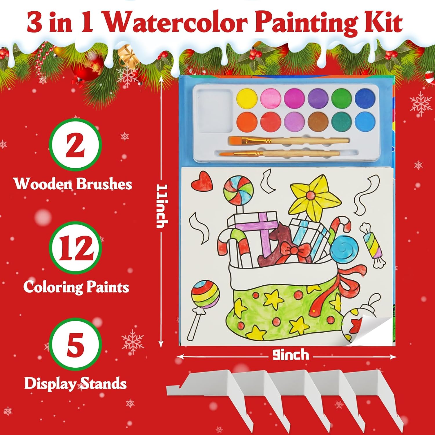 Christmas Paint with Water Coloring Book for for Kids Ages 3-5 4-8,Watercolor Painting Sets with Brush,Mess Free Arts & Crafts Drawing Activities,Xmas Stocking Stuffers Toy Gifts for Boys Girls