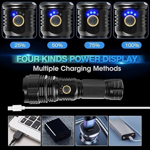 Miniatura 2 de Linternas tácticas brillantes recargables, súper brillantes de alta potencia 990000 lúmenes, 5 modos, impermeables, resistentes a los impactos de