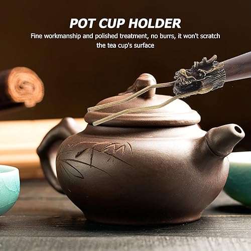 Miniatura 3 de Wakauto Juego de té chino de metal para tetera, clip para tapa de tetera, tenedor con mango de madera, soporte de tapa para tetera japonesa,