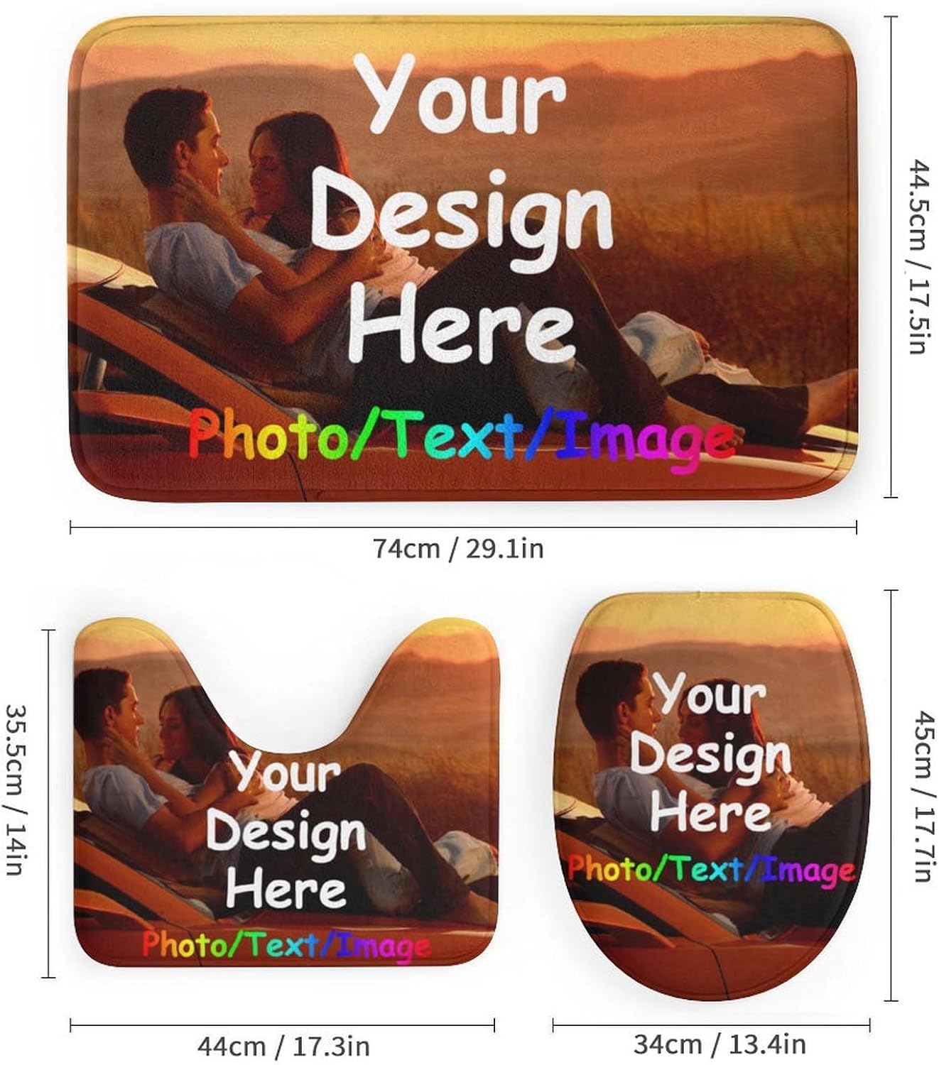 Custom Bathroom Sets Add Your Design Personalized Shower Curtain 4 Piece Set with Photo Text Logo Customize Toilet Shower Curtains Sets with Rugs Bathroom Decor Set 4 Piece Shower Curtain Set