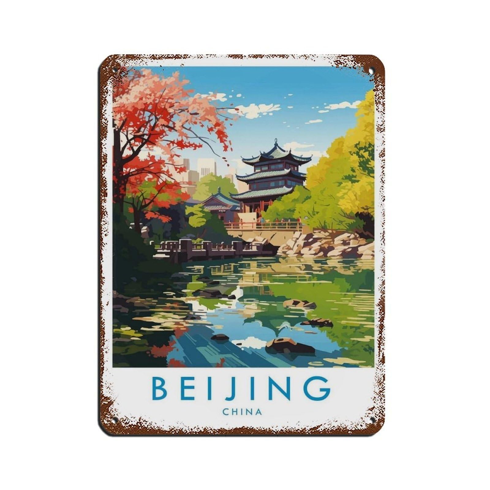 Beijing Travel, Beijing Travel Poster Retro Poster Metal Tin Sign Chic Art Retro Iron Painting Bar People Cave Cafe Family Garage Poster Wall Decoration 12x16inch(30x40cm)