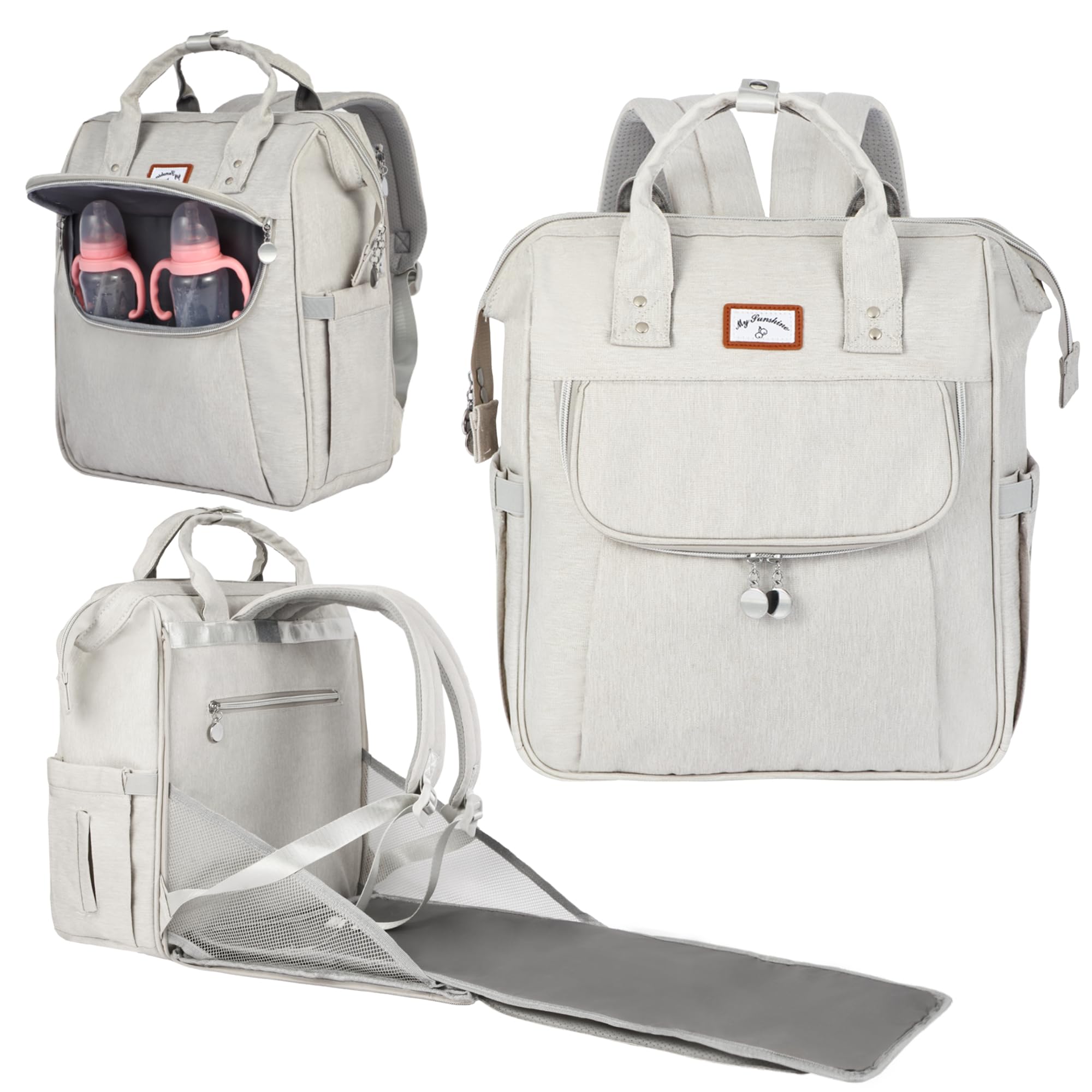 OMBRAT Diaper Bag Backpack, with Diaper Changing Table Backpack, Foldable Diaper Pad, Lightweight Large Capacity, Essential Diaper Bag for Daily