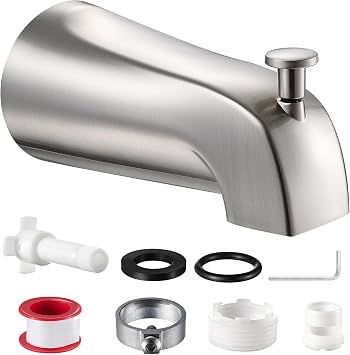 Universal Bathtub Tub Spout with Diverter, Fits 1/2" Slip-Fit Copper Pipe and 1/2" IPS & 3/4" IPS Thread Connections,Bathroom Tub Faucet Replacement with Adapters,PTFE Tape &Hex WrenchBrushed Nickel