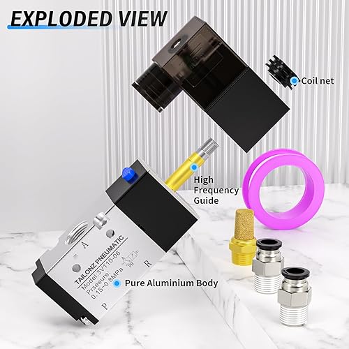 Miniatura 93 de TAILONZ PNEUMATIC Válvula solenoide de 1/4 "NPT 4V210-08 DC12V sola bobina accionada por piloto eléctrica 2 posiciones 5 vías Tipo de conexión Caja