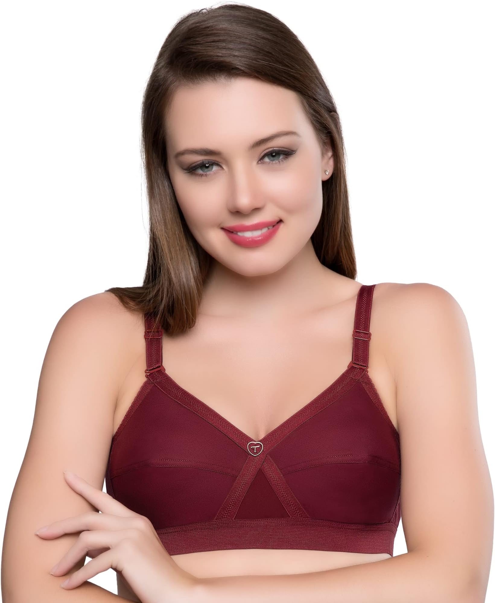 TRYLO Women's Cotton T-Shirt Bra Women's Non-Wired Bra (KRUTIKA Plain_MARUN_40D)