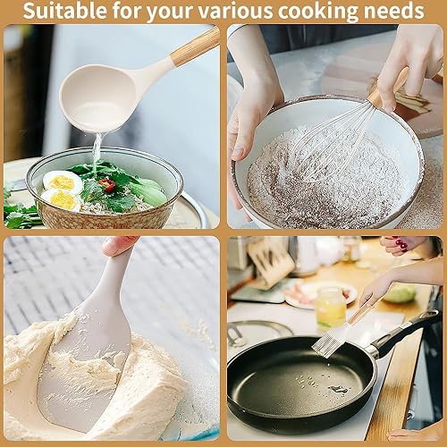 Miniatura 6 de Juego de utensilios de cocina de silicona, 12 utensilios de cocina grandes resistentes al calor, pinzas giratorias, espátula, cuchara, mango de